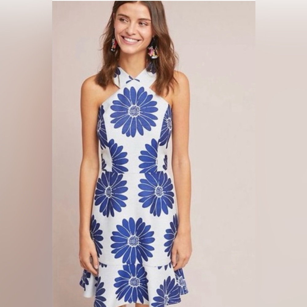 Hatch _ Anthropologie Blue and White Floral Halter Dress